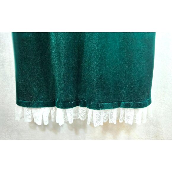 Komar Vtg 90s Housecoat Robe Nightgown M Dark Green Velvet White Collar Lace USA - Picture 7 of 16